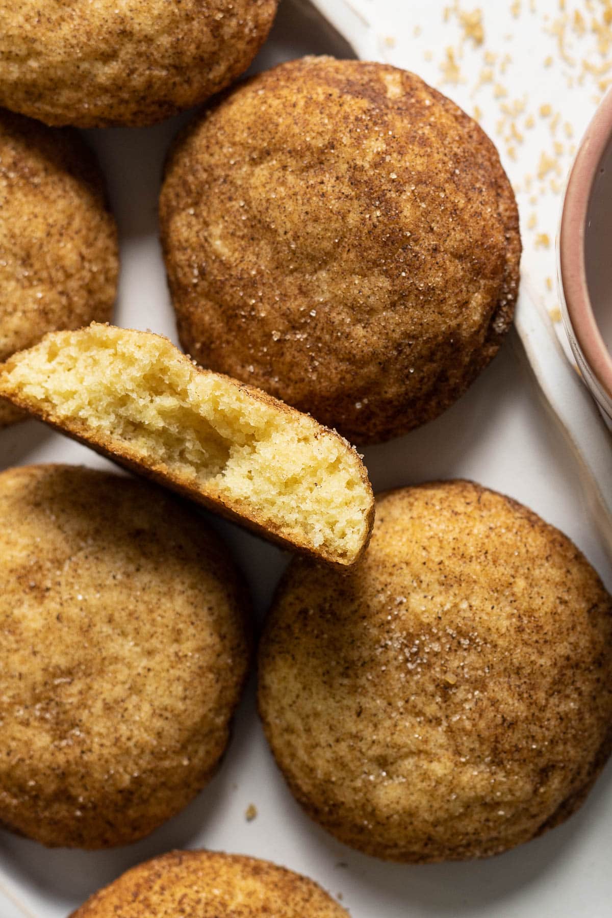 Chai Snickerdoodle cookie cut in half