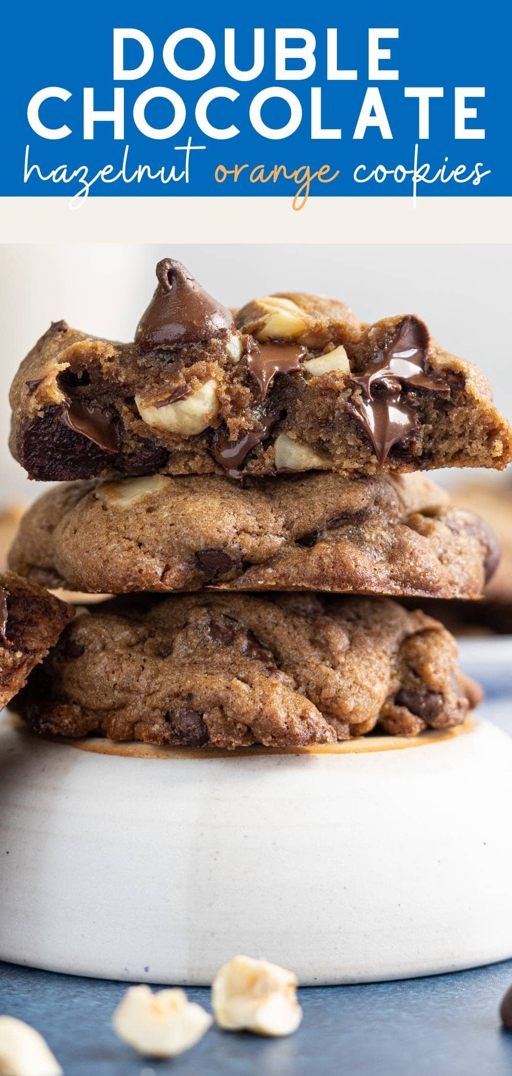 Gooey and delicious double chocolate hazelnut orange cookies are delightful! via @bessiebakes