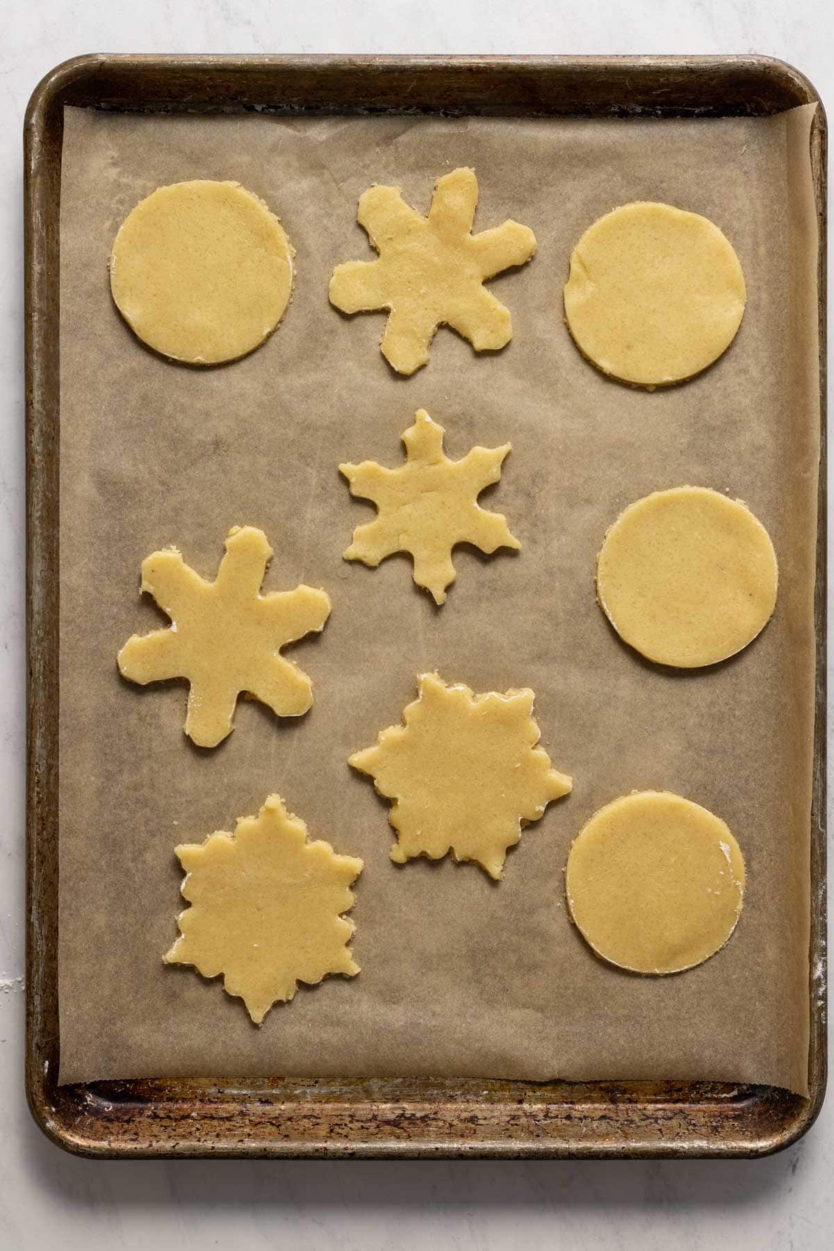 Almond shortbread cookies on a sheet pan