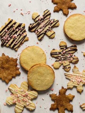 Almond shortbread cookies with chocolate and peppermint drizzled