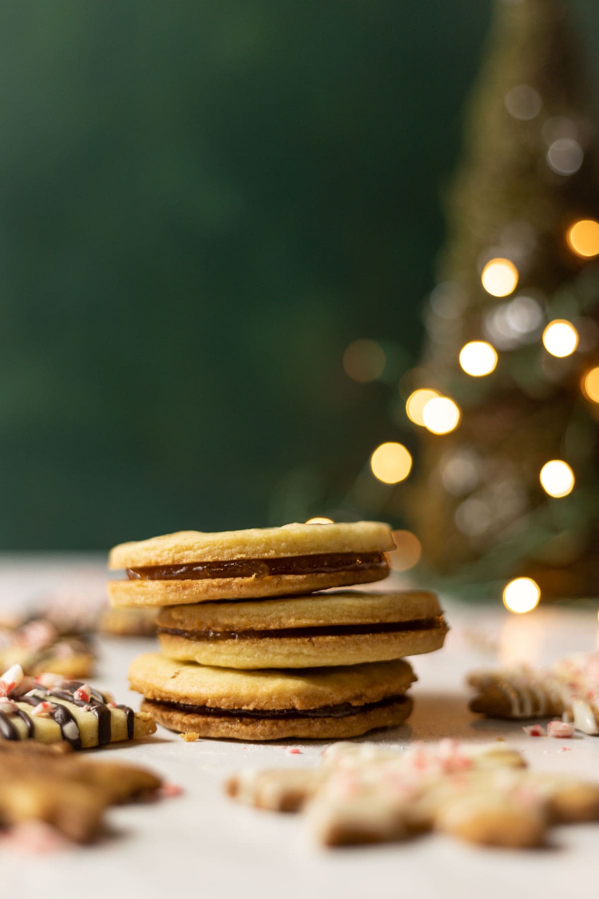 Almond shortbread cookies stacked