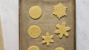 Almond shortbread cookies on a sheet pan