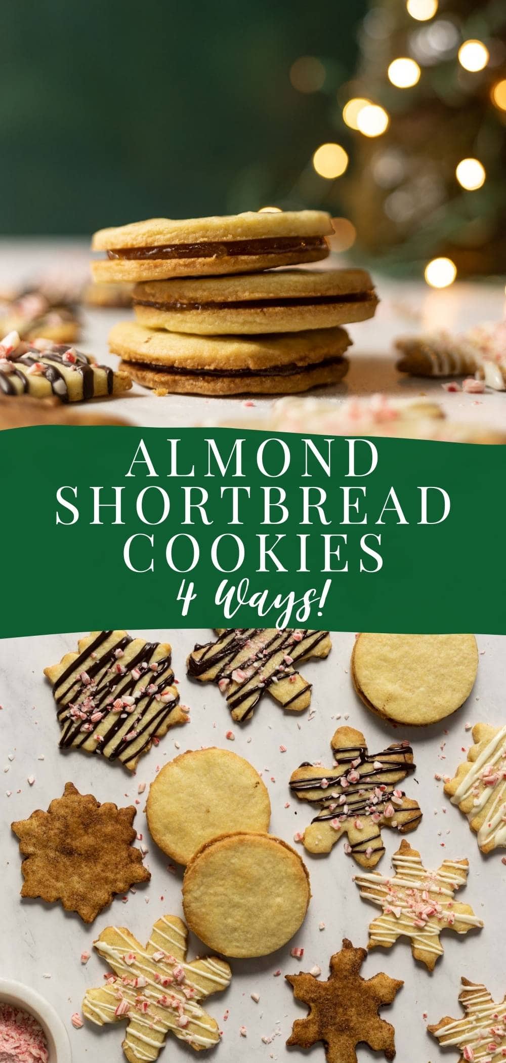 Delectable almond shortbread cookies 4 ways! via @bessiebakes