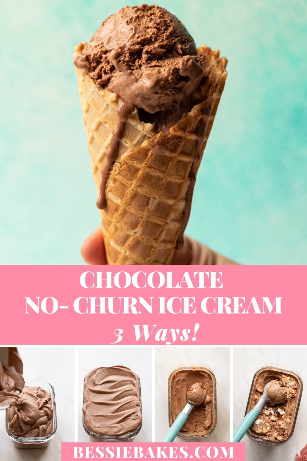 Learn how to make luscious spicy chocolate, traditional chocolate, and rocky road ice cream using the easy no churn method! via @bessiebakes
