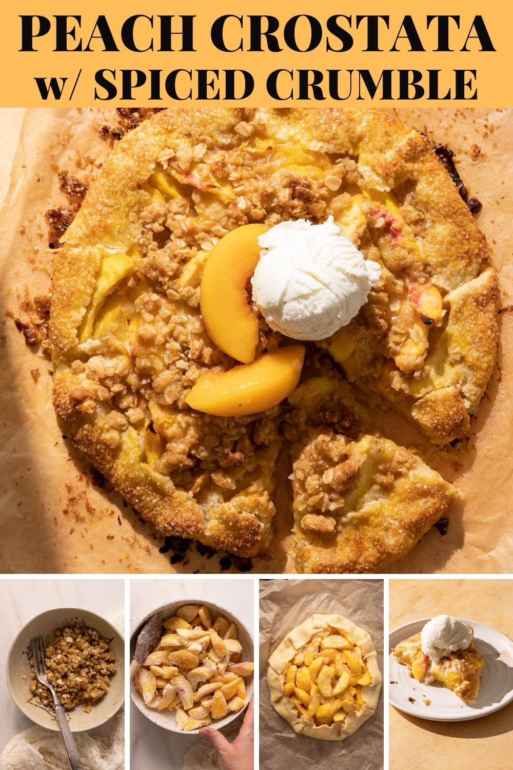 This peach crostata is a cross between a peach pie and peach crisp, but in a no-fuss free-form crostata shape! via @bessiebakes