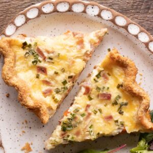 French beer quiche slices on a plate