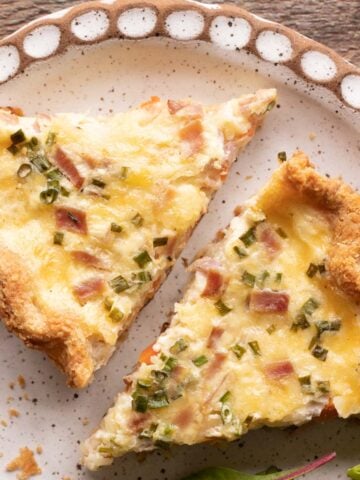 French beer quiche slices on a plate