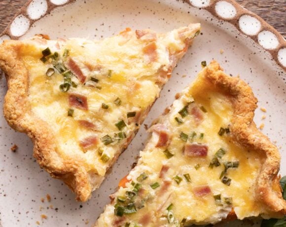 French beer quiche slices on a plate
