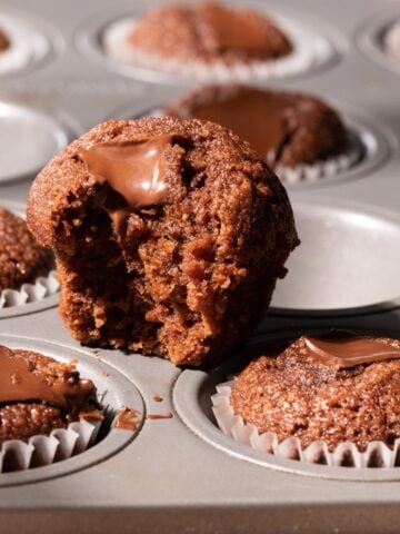 Mini chocolate financiers in a cupcake pan