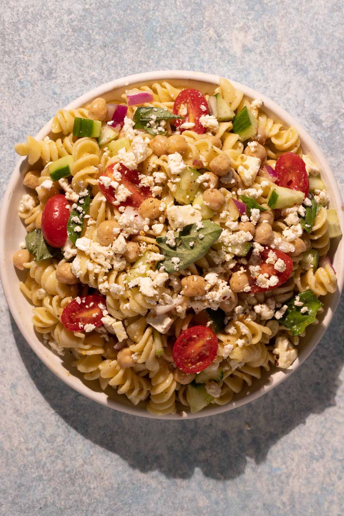 Lemon Basil Chickpea Pasta Salad on a plate