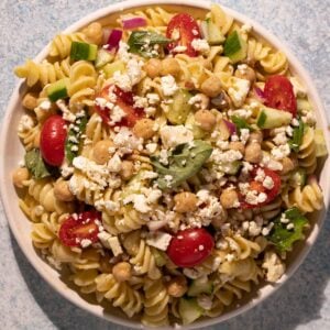 Lemon Basil Chickpea Pasta Salad up close