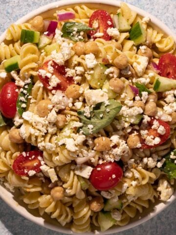 Lemon Basil Chickpea Pasta Salad up close