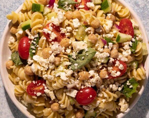 Lemon Basil Chickpea Pasta Salad up close