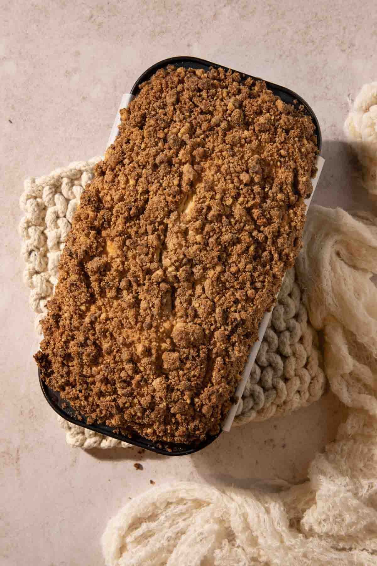 Apple Streusel Cake baked in loaf pan