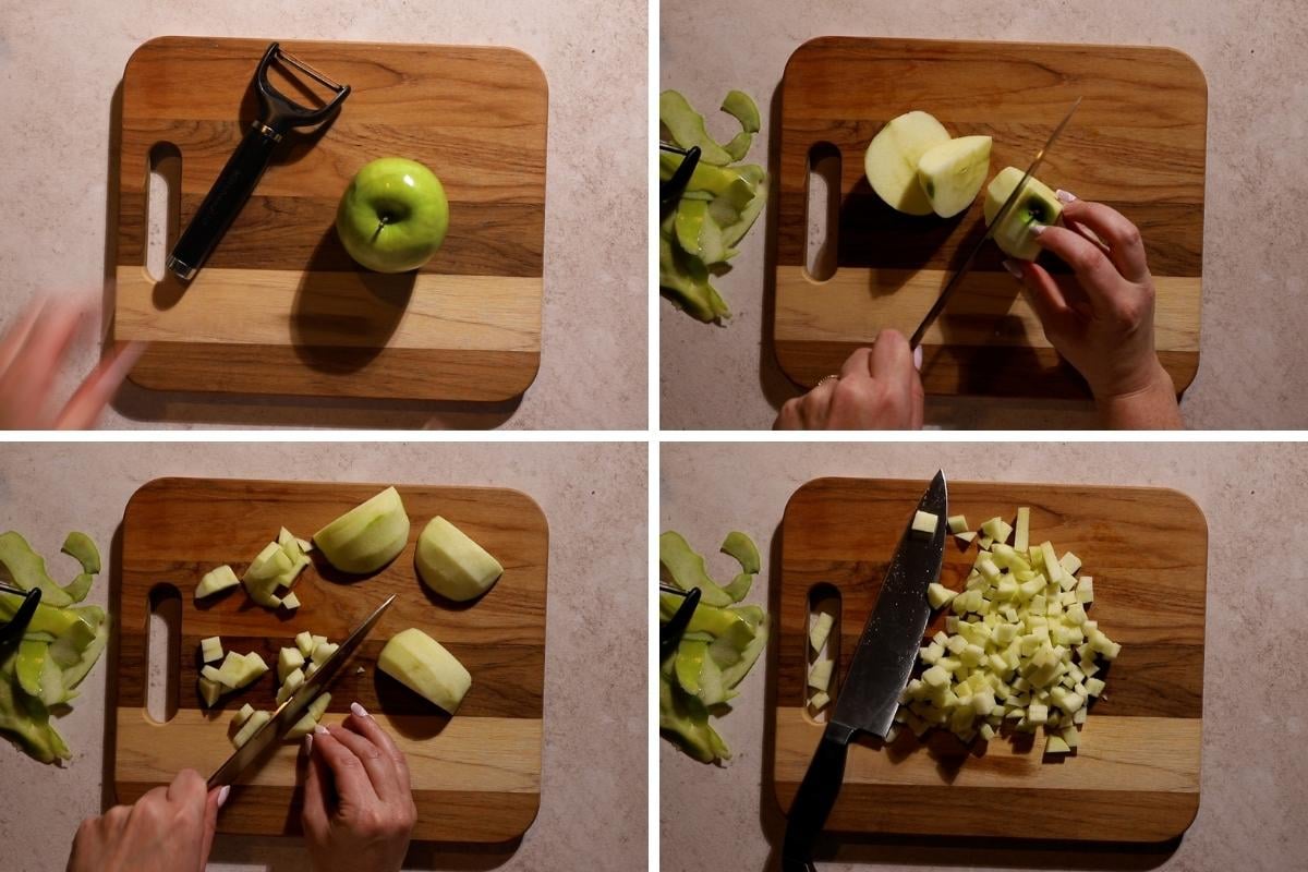 A grid of photos for dicing an apple