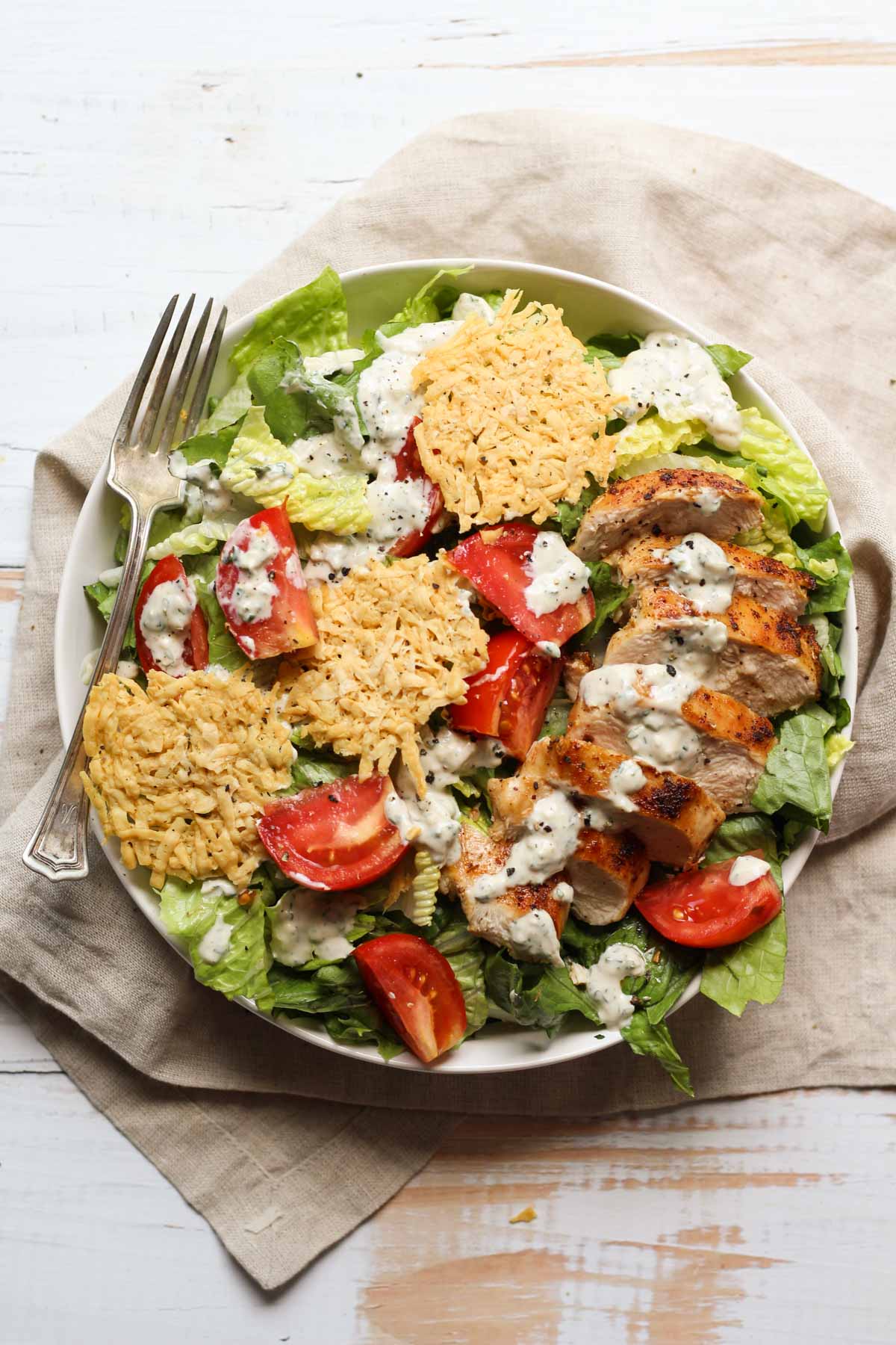 Chicken Caesar salad in a bowl