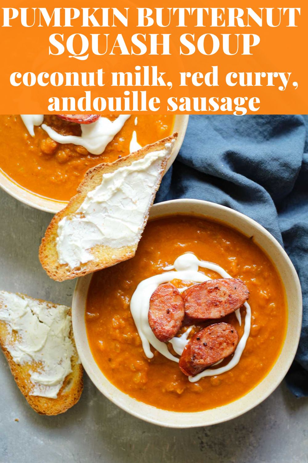 Easy Pumpkin Butternut Squash Soup | Cajun Sausage via @bessiebakes