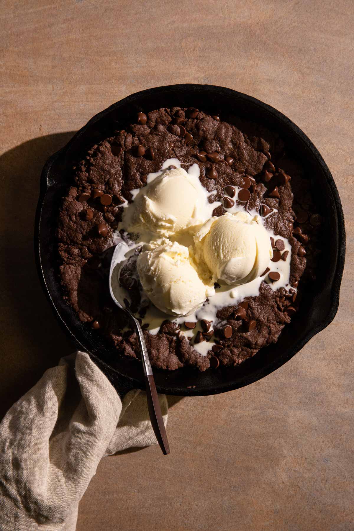 Double Chocolate Skillet Cookie in a cast iron skillet