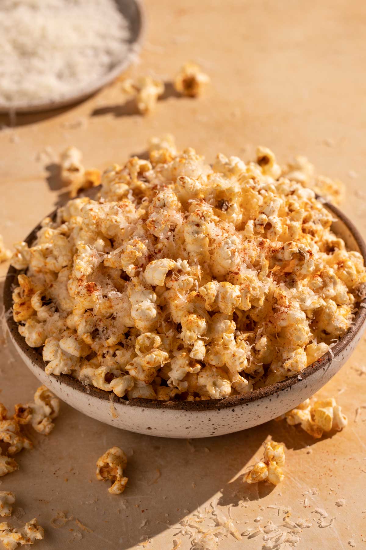 Garlic parmesan popcorn in a bowl 