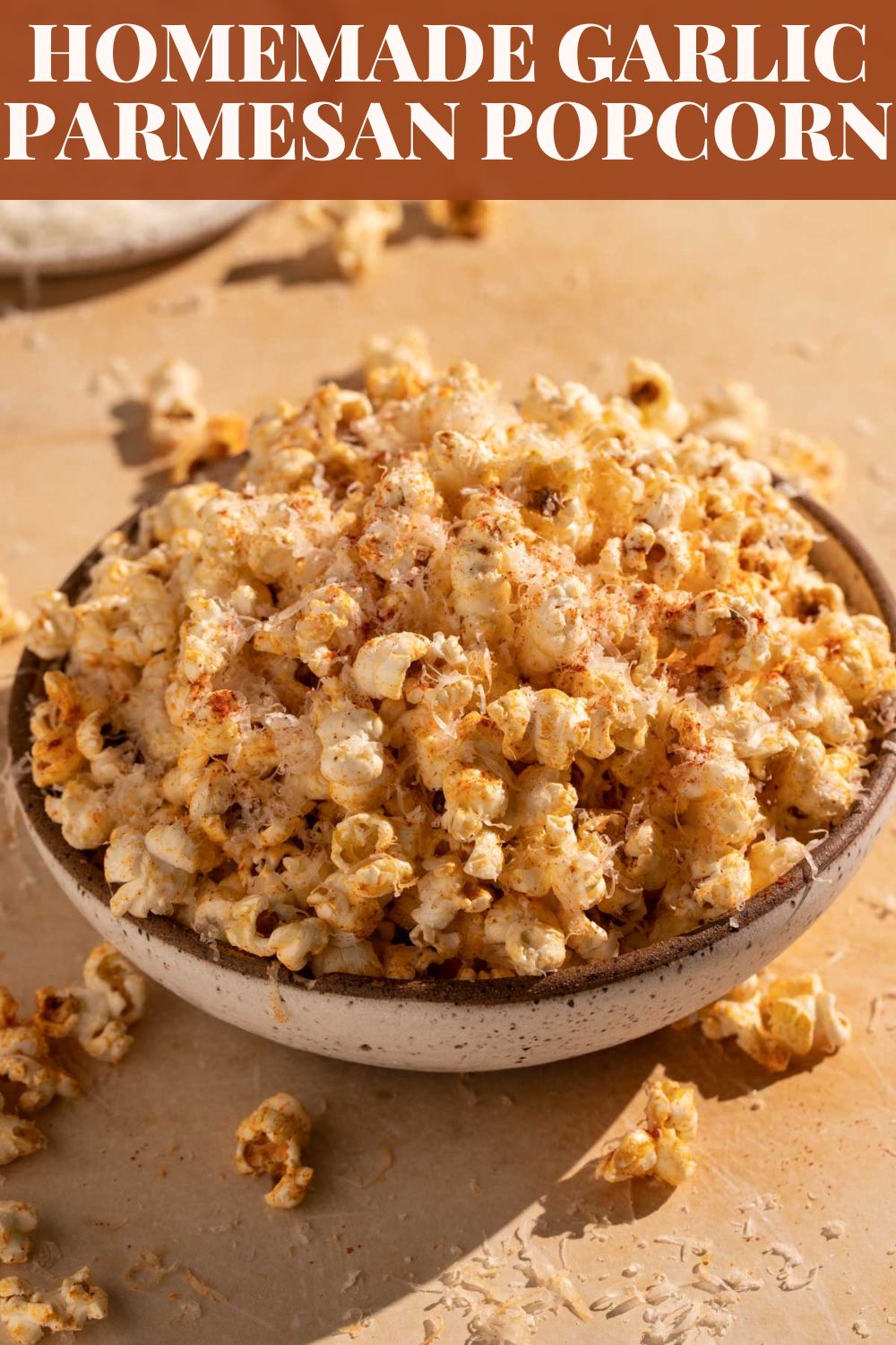 Homemade Garlic Parmesan Popcorn is perfect for movie nights at home! via @bessiebakes
