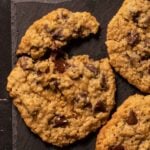 Oatmeal chocolate chip cookies torn apart