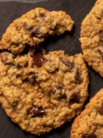 Oatmeal chocolate chip cookies torn apart