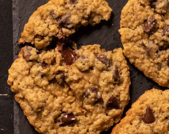 Oatmeal chocolate chip cookies torn apart