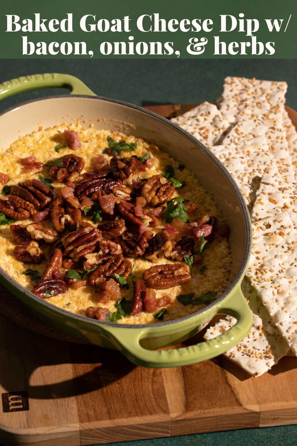 This creamy herbed goat cheese dip has tossted pecans, bacon, and onions that make an absolutely delicious appetizer! via @bessiebakes