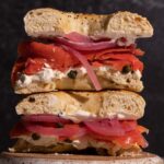 A stack of smoked salmon bagels