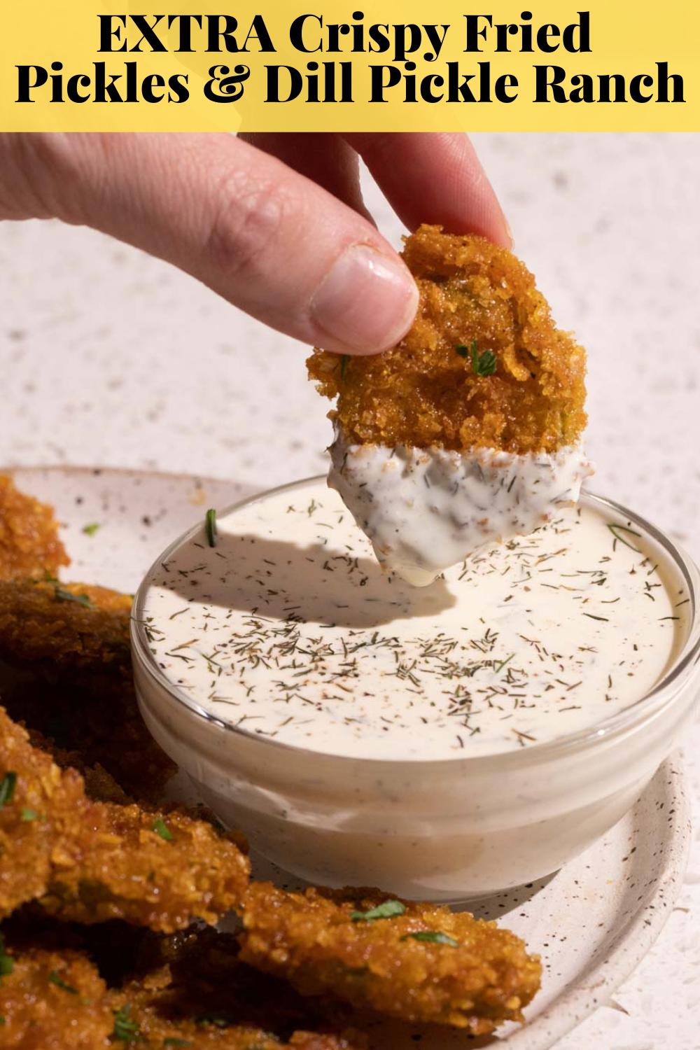 These Fried Pickles with a dill pickle ranch dressing are so crispy and so delicious! via @bessiebakes