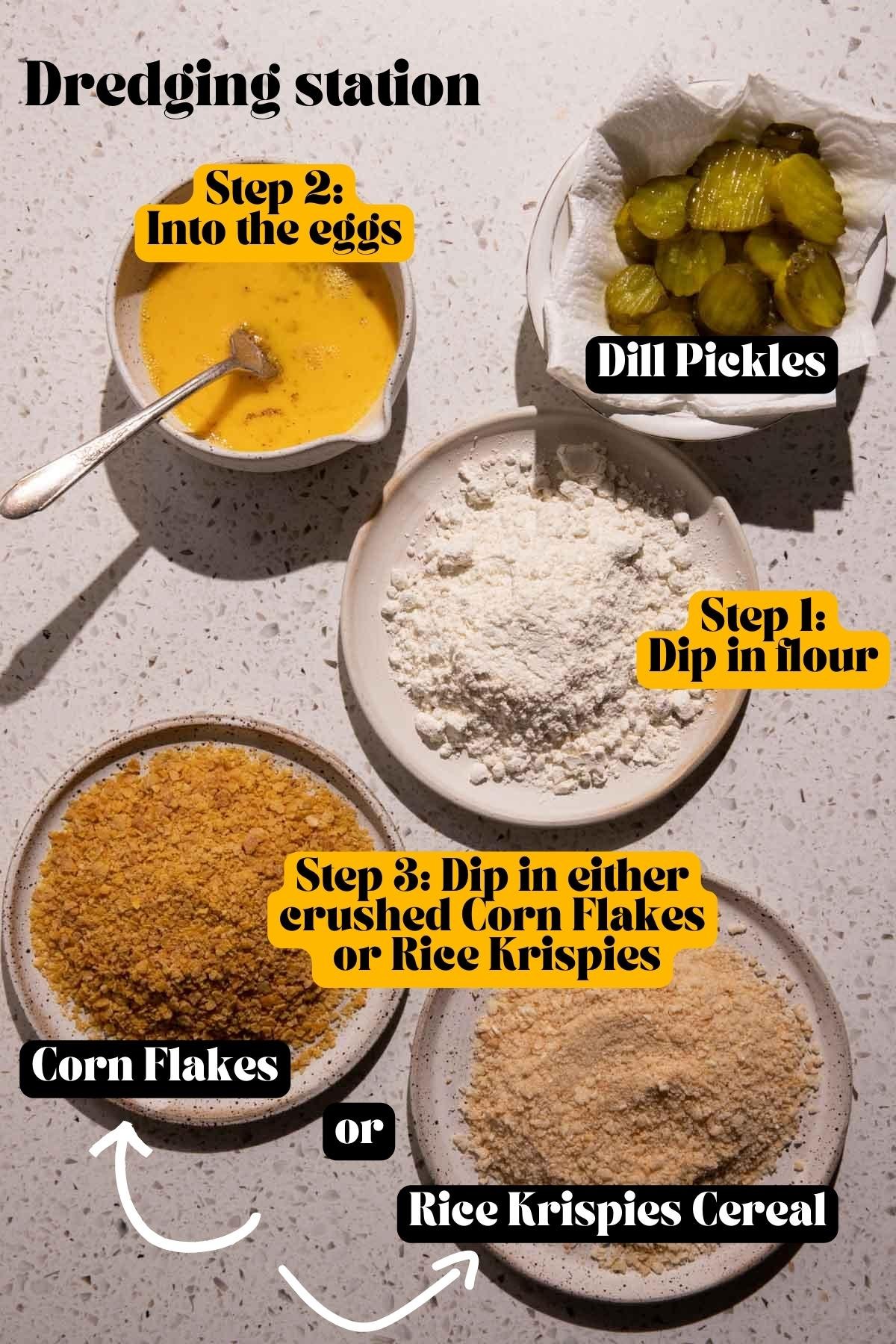 Fried pickles ingredients on plates